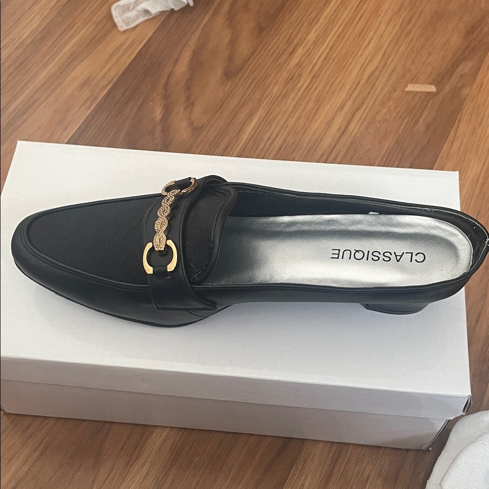 Classiques Entier Black Mules with Gold Accent